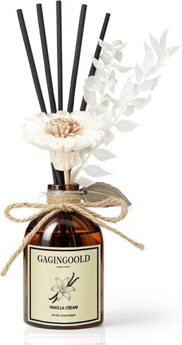 Vanilla Home Scent Set with 10 Reed Sticks & Decorative Flower, Long Lasting Reed Diffuser for Living Room Bathroom, Brown Bottle, 5 fl.oz in Kuwait