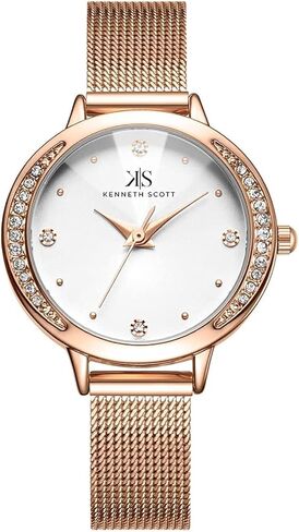 Kenneth Scott Women’s Analog Casual Watch | White Dial, Rose Gold Case & Strap, 30mm-K22523-RMKW in Saudi Arabia