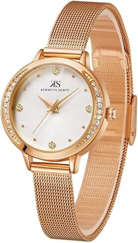 Kenneth Scott Women’s Analog Casual Watch | White Dial, Rose Gold Case & Strap, 30mm-K22523-RMKW in Saudi Arabia