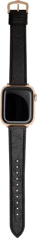 Premium Calfskin Leather Band Replacement Watch Strap with Crown Rose Gold Buckle Compatible with Watch Series 7 6 5 4 3 2 1 38mm to 45mm (Black, 49mm/45mm/44mm/42mm) in Saudi Arabia