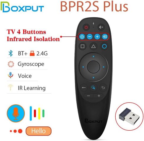 BPR2S Bluetooth Voice Remote Control Air Mouse Remote Control with 6-Axis Gyro Support IR Learning TV 4 Keys IR Isolation for Android TV Box TV Stick Set Top Box (No USB Dongle) in Saudi Arabia