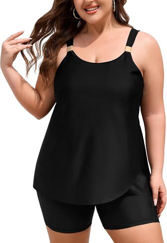 FOREYOND Plus Size 2 Piece Swimsuit for Women with Bra Tankini Bathing Suits Flowy Swim Tops with Boy Shorts 1XL-5XL in Kuwait