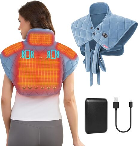 Vofuoti Heating Pad for Neck and Shoulders with Massager, Portable Heat Pad with 15000mAh Battery, Cordless Electric Weighted Heated Neck Shoulder Wrap, 16'' x 22'', 2.6lbs in Saudi Arabia