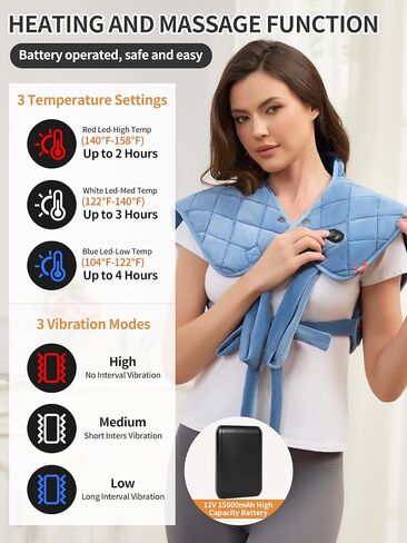 Vofuoti Heating Pad for Neck and Shoulders with Massager, Portable Heat Pad with 15000mAh Battery, Cordless Electric Weighted Heated Neck Shoulder Wrap, 16'' x 22'', 2.6lbs in Saudi Arabia