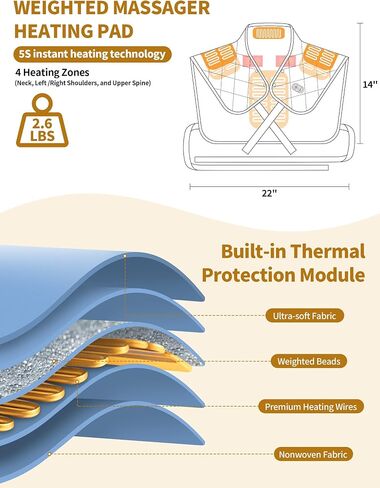 Vofuoti Heating Pad for Neck and Shoulders with Massager, Portable Heat Pad with 15000mAh Battery, Cordless Electric Weighted Heated Neck Shoulder Wrap, 16'' x 22'', 2.6lbs in Saudi Arabia