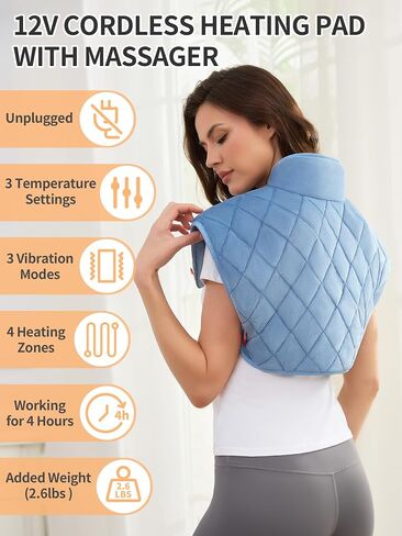 Vofuoti Heating Pad for Neck and Shoulders with Massager, Portable Heat Pad with 15000mAh Battery, Cordless Electric Weighted Heated Neck Shoulder Wrap, 16'' x 22'', 2.6lbs in Saudi Arabia