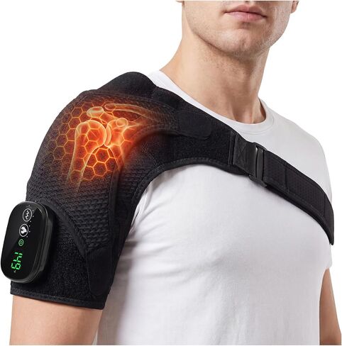 Shoulder Massager for Pain Relief Deep Tissue & Rotator Cuff, Cordless Portable Shoulder Heating Pad with Massage, Heated Shoulder Wrap Brace for Men & Women, Black in Saudi Arabia