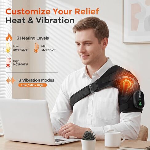 Shoulder Massager for Pain Relief Deep Tissue & Rotator Cuff, Cordless Portable Shoulder Heating Pad with Massage, Heated Shoulder Wrap Brace for Men & Women, Black in Saudi Arabia