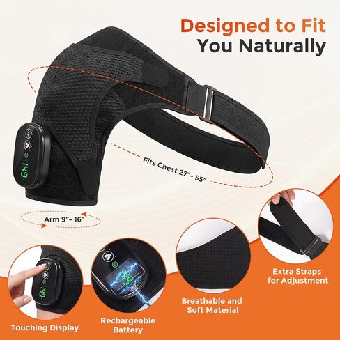 Shoulder Massager for Pain Relief Deep Tissue & Rotator Cuff, Cordless Portable Shoulder Heating Pad with Massage, Heated Shoulder Wrap Brace for Men & Women, Black in Saudi Arabia