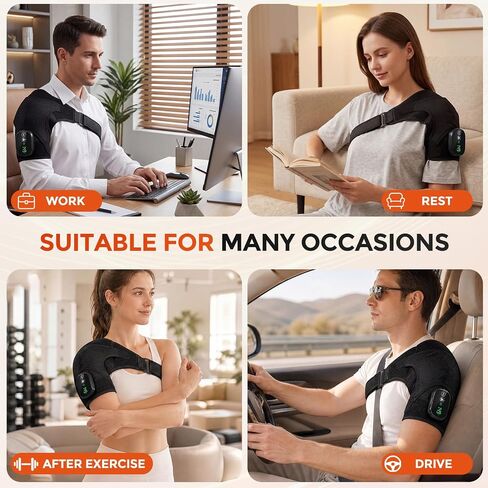 Shoulder Massager for Pain Relief Deep Tissue & Rotator Cuff, Cordless Portable Shoulder Heating Pad with Massage, Heated Shoulder Wrap Brace for Men & Women, Black in Saudi Arabia