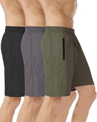 3 Pack Gym Shorts Mens 7" Athletic Shorts Quick Dry Workout Running with Zipper Pockets Lightweight Training Hiking in Saudi Arabia