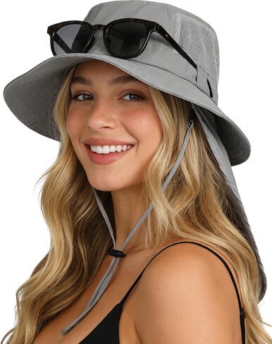 Womens Sun Hat Outdoor UV Protection Foldable Packable Bucket Hat with Detachable Neck Flap Beach Fishing Hiking in Saudi Arabia