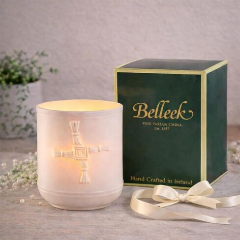 Belleek Classic St. Brigid's Cross Votive Holder 3.9" H x 3.6" W, Porcelain Candle Holder, Embossed Celtic Design, Ivory in Saudi Arabia