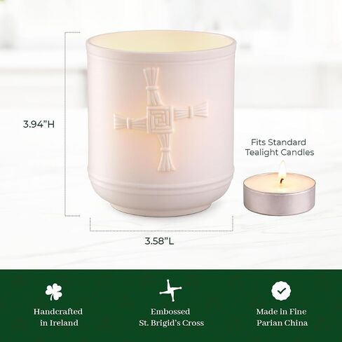 Belleek Classic St. Brigid's Cross Votive Holder 3.9" H x 3.6" W, Porcelain Candle Holder, Embossed Celtic Design, Ivory in Saudi Arabia