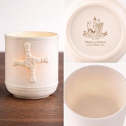 Belleek Classic St. Brigid's Cross Votive Holder 3.9" H x 3.6" W, Porcelain Candle Holder, Embossed Celtic Design, Ivory in Saudi Arabia