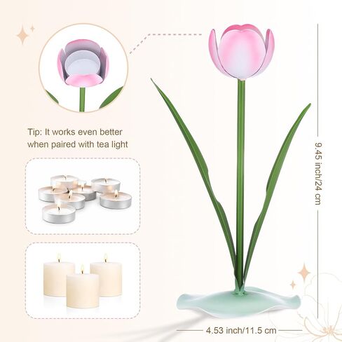 Remerry 9.4" x 3" Spring Tulips Candle Holders Spring Pink Flower Tealight Candle Stick Holder for Tealight Holder Table Centerpieces Wedding Holiday Tabletop Decor Anniversary Engagement Gift in Kuwait