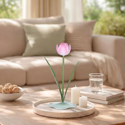 Remerry 9.4" x 3" Spring Tulips Candle Holders Spring Pink Flower Tealight Candle Stick Holder for Tealight Holder Table Centerpieces Wedding Holiday Tabletop Decor Anniversary Engagement Gift in Kuwait
