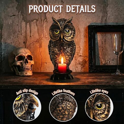 Gothic Home Decor Owl Candle Holder Tealight Stand Resin Statue for Living Room Bedroom Halloween Spooky Ornaments Unique Bird Decor Gold in Saudi Arabia