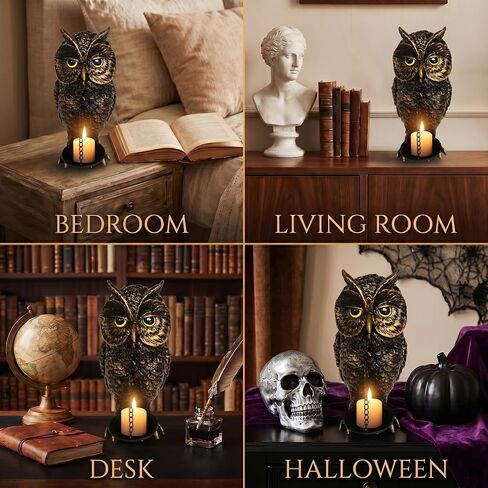 Gothic Home Decor Owl Candle Holder Tealight Stand Resin Statue for Living Room Bedroom Halloween Spooky Ornaments Unique Bird Decor Gold in Saudi Arabia