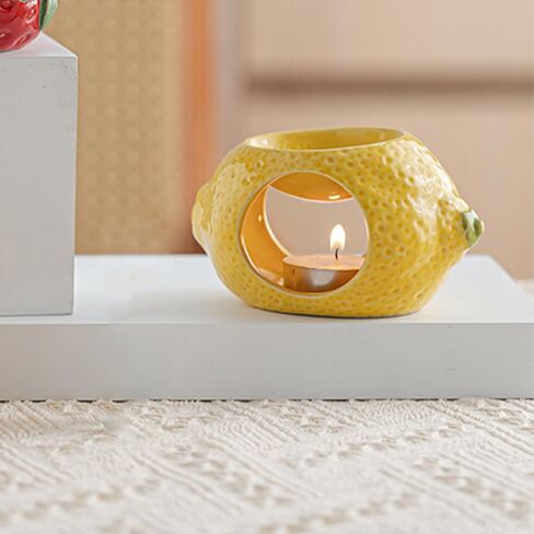Lemon Egg-Shaped TeaLight Candle Holder for Home Decor, Ceramic Essential Oil Burner, Wax Melt Burner, Incense Aroma Diffuser in Saudi Arabia
