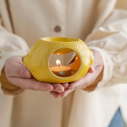 Lemon Egg-Shaped TeaLight Candle Holder for Home Decor, Ceramic Essential Oil Burner, Wax Melt Burner, Incense Aroma Diffuser in Saudi Arabia