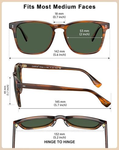 CARFIA Acetate Polarized Sunglasses for Men Classic Retro Style CA5402 | Anti-Glare, Handmade Acetate, Hypoallergenic and Non-fading, UV Protection, Perfect for driving, beach, golf and gifting in Kuwait