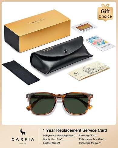 CARFIA Acetate Polarized Sunglasses for Men Classic Retro Style CA5402 | Anti-Glare, Handmade Acetate, Hypoallergenic and Non-fading, UV Protection, Perfect for driving, beach, golf and gifting in Kuwait