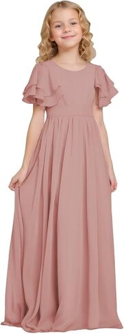 Junior Bridesmaid Dresses 2025 Short Sleeve Chiffon Flower Girl Dresses Party Pageant Gowns for Girls in Saudi Arabia