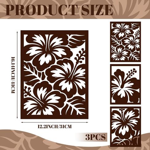 Yerliker 3 Pcs Hawaiian Wood Hibiscus Wall Art Rustic Tropical Flower Wall Decor Vintage Tropical Plant Plaque for Home Bathroom Office 16.1 x 11.8 x 0.16 Inches in Kuwait