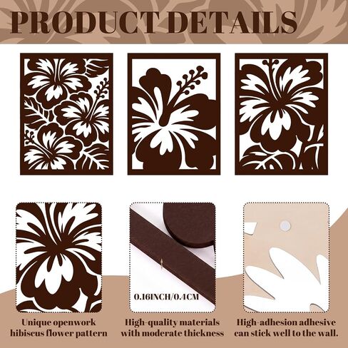 Yerliker 3 Pcs Hawaiian Wood Hibiscus Wall Art Rustic Tropical Flower Wall Decor Vintage Tropical Plant Plaque for Home Bathroom Office 16.1 x 11.8 x 0.16 Inches in Kuwait
