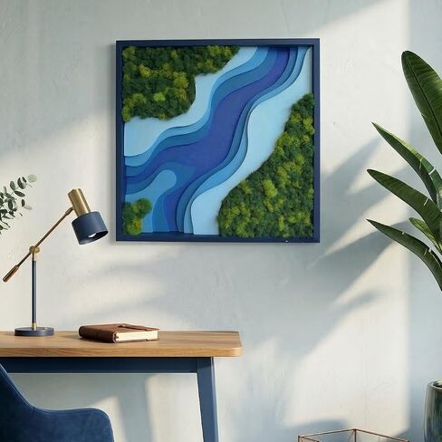 NEODECO Amazon Parametric Moss Wall Art – 3D Layered Wooden Wall Decor with Preserved Moss, Modern Topographic Design, Acoustic Nature Inspired Wall Panel for Living Room, Office or Bedroom (Round & Square) (Square, Small) in Saudi Arabia