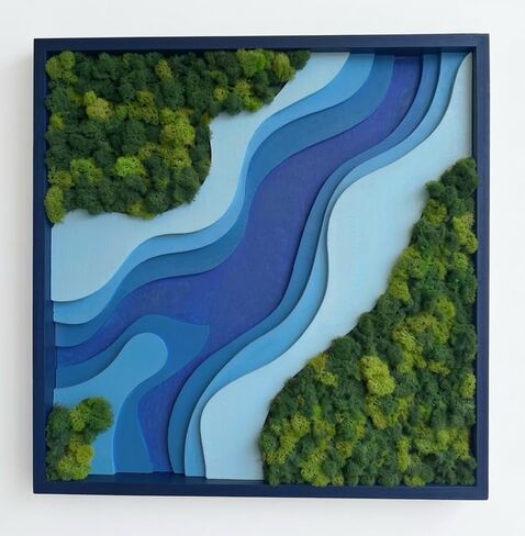 NEODECO Amazon Parametric Moss Wall Art – 3D Layered Wooden Wall Decor with Preserved Moss, Modern Topographic Design, Acoustic Nature Inspired Wall Panel for Living Room, Office or Bedroom (Round & Square) (Square, Small) in Saudi Arabia