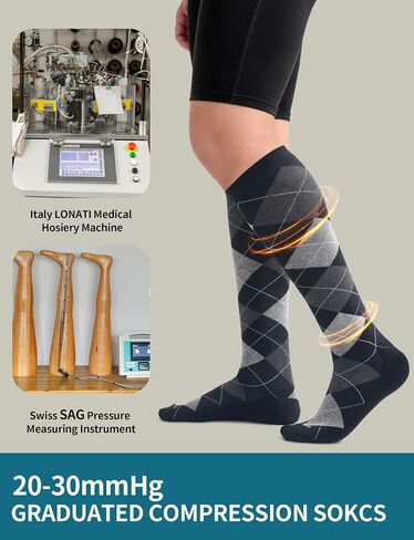 Men's Cotton Compression Socks 20-30 mmHg (3 Pairs) - Knee High Support for Circulation, Travel, Flying, Dress in Kuwait