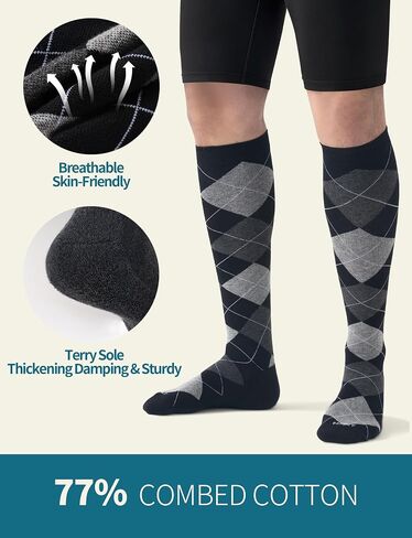 Men's Cotton Compression Socks 20-30 mmHg (3 Pairs) - Knee High Support for Circulation, Travel, Flying, Dress in Kuwait