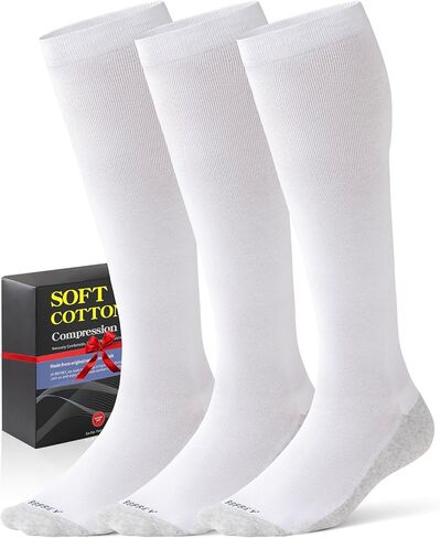 Men's Cotton Compression Socks 20-30 mmHg (3 Pairs) - Knee High Support for Circulation, Travel, Flying, Dress in Kuwait