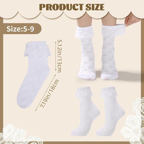 8 Pairs Lace Ruffle Crew Socks Frilly Socks Cute Princess Ankle Dress Sock with Bow Vintage Lolita Breathable Soft Cotton in Kuwait