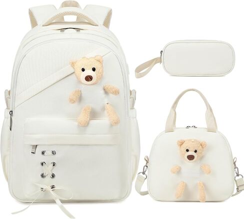 ACESAK School Backpack for Girls - 3 PCS Cute Girls Backpack with Lunch Box & Pencil Case - Kawaii Casual Kids Bookbag School Bag Daypacks Set for Elementary Middle High School Student Teens (Black) in Saudi Arabia