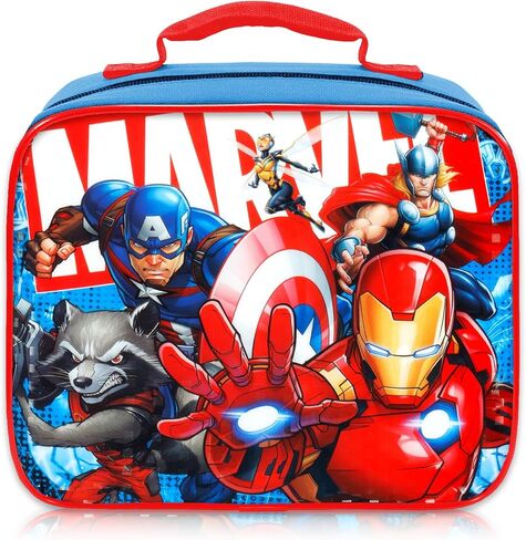 حقيبة ظهر وصندوق غداء للأولاد من Marvel Avengers - حزمة مع حقيبة ظهر مقاس 16 بوصة تضم Iron Man وCaptain America وMore Plus وصندوق غداء معزول وملصقات وزجاجة مياه | حقيبة مدرسية Avengers للأطفال in Kuwait