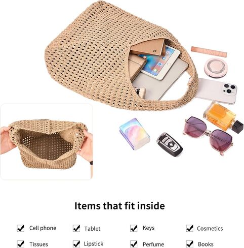 RNIEGA Crochet Beach Tote Bag For Women Summer Aesthetic Hippie Purse Knit Shoulder Bags For Daily Vacation Travel in Saudi Arabia