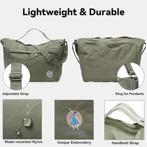 Togood Casual Crossbody Bags for Women Men, Large Tote Shoulder Bag Embroidery Hobo Purses, Lightweight Waterproof Purse in Saudi Arabia