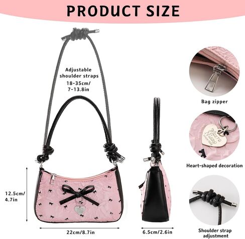 Bow Purse for Women Y2K Coquette Hobo Shoulder Bag Mini Cute Handbag Trendy Casual Crossbody Purse in Saudi Arabia