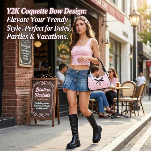 Bow Purse for Women Y2K Coquette Hobo Shoulder Bag Mini Cute Handbag Trendy Casual Crossbody Purse in Saudi Arabia