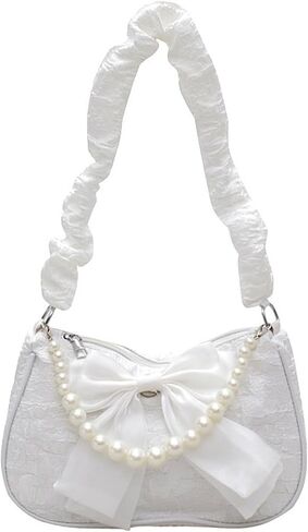 Pearl Shoulder Bag for Women Bow Small Y2k Purse Cute Clutch Hobo Handbag Trendy Evening Underarm Purse in Saudi Arabia