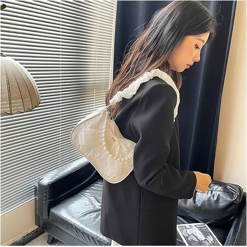 Pearl Shoulder Bag for Women Bow Small Y2k Purse Cute Clutch Hobo Handbag Trendy Evening Underarm Purse in Saudi Arabia