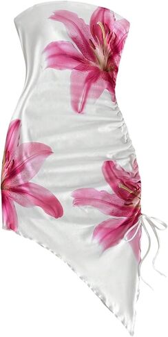 Floerns Girl's Floral Strapless Short Dress Bandeau Asymmetrical Hem Bodycon Summer Dress in Saudi Arabia