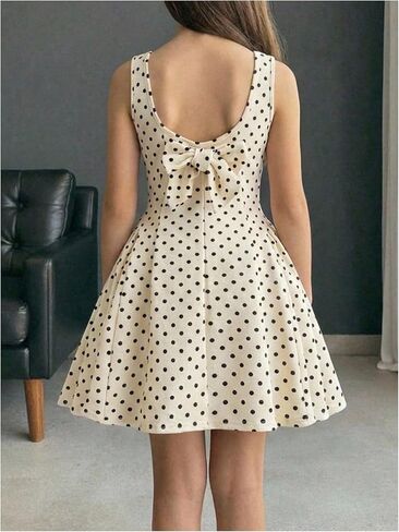 SHENHE Girl's Square Neck Sleeveless A Line Dress Bow Back Flare Hem Party Birthday Dress in Kuwait