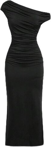 Girl's Off The Shoulder Ruched Maxi Dress Asymmetrical Short Sleeve Split Bodycon Dresses Long for 8-12Y in Saudi Arabia