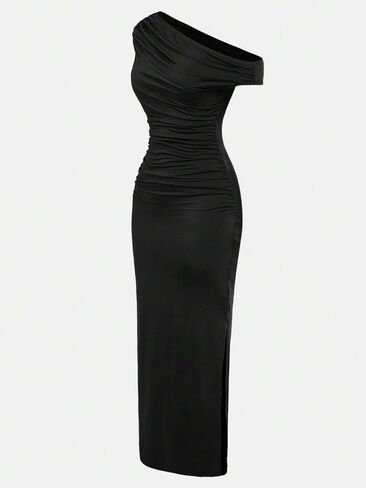 Girl's Off The Shoulder Ruched Maxi Dress Asymmetrical Short Sleeve Split Bodycon Dresses Long for 8-12Y in Saudi Arabia