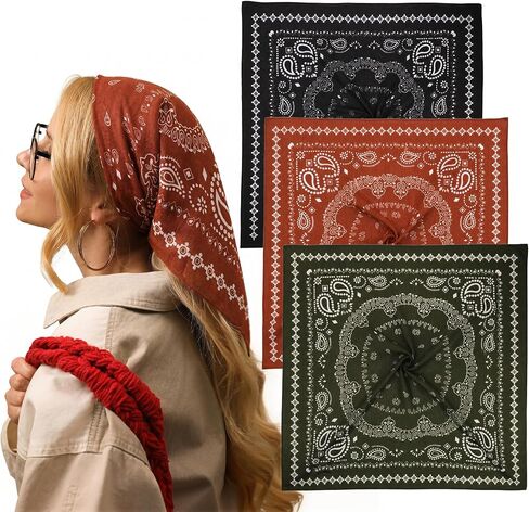 JATEBI 3Pcs Women Head Hair Scarf, 27.5" Large Square Bandana, Like Satin Silk Hair Wrap for Sleeping in Kuwait