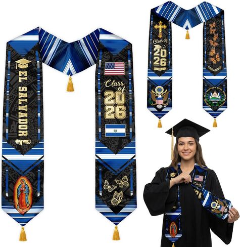 Reversible Class of 2026 Graduation Stole with Gold Tassels V-Neck Satin Grad Sash for High School College in Saudi Arabia